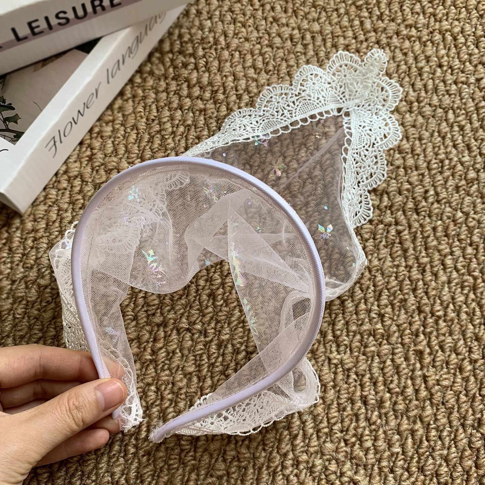Bandeau en dentelle et maille tendance, bandeau foulard triangulaire rétro français pour femme printemps/été, accessoire de coiffure et de mode SA194