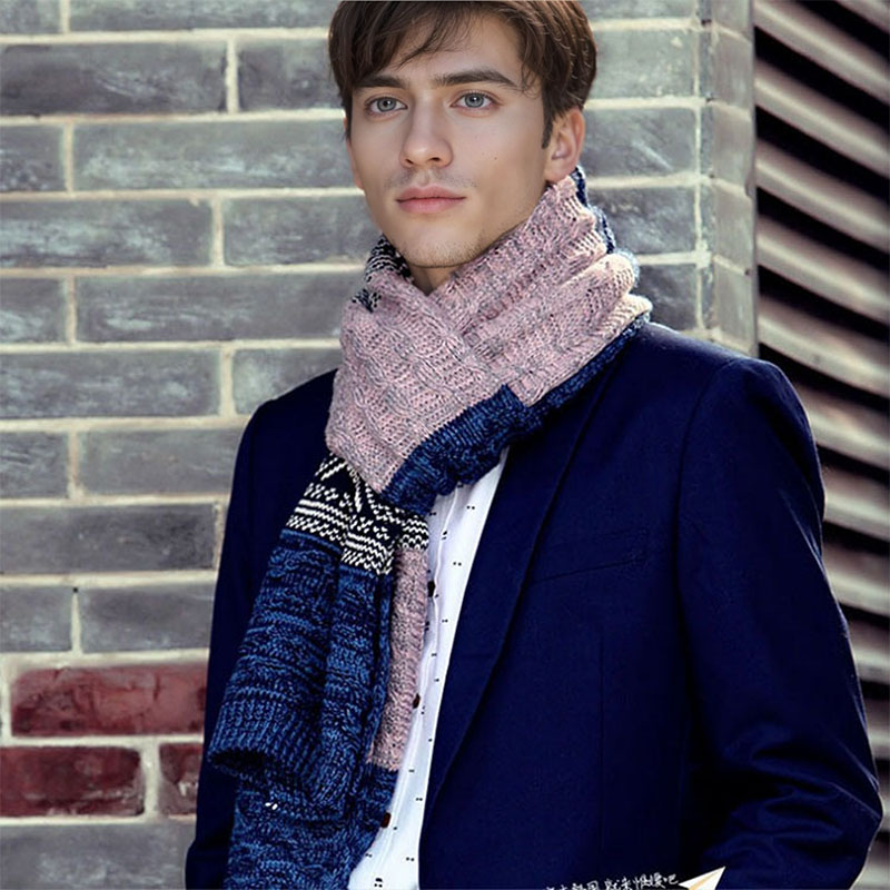 Écharpe d'hiver pour hommes écharpe à carreaux tricot décontracté garder au chaud foulard Patchwork laine cachemire écharpe AC086