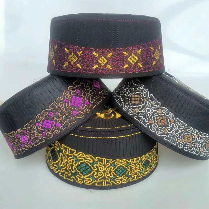 Chapeau de prière pour hommes en coton et polyester, broderie, arabe, musulman, islam, Arabie saoudite, chapeau, foulard, vêtements, turban, chapeau saoudien, printemps, automne