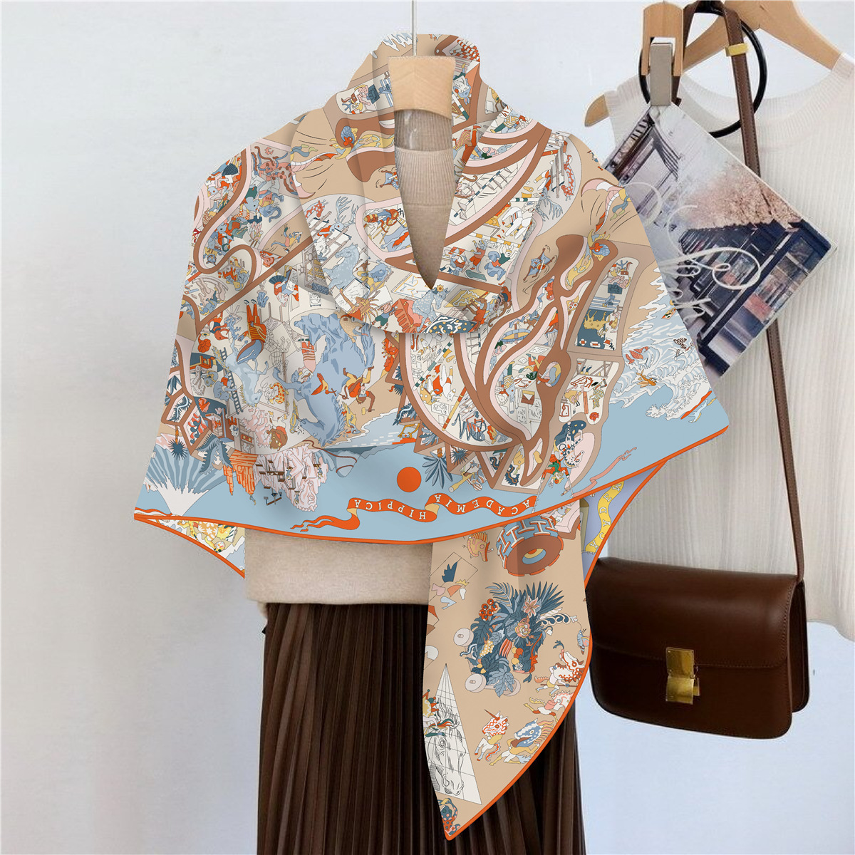 Écharpe en fausse soie et laine pour femmes, 110x110m, Chic, élégant, carré, luxe, cadeau de noël, d'anniversaire, fête, bureau, emballage quotidien