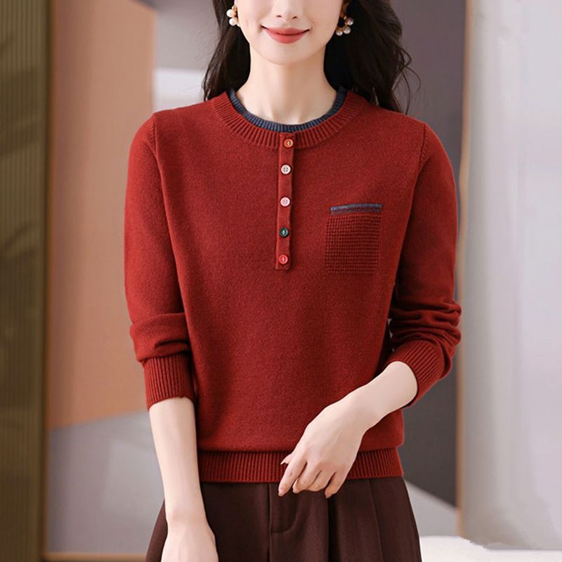 Pull ample à manches longues et col rond pour femme, vêtement chaud et élégant, à la mode, automne/hiver