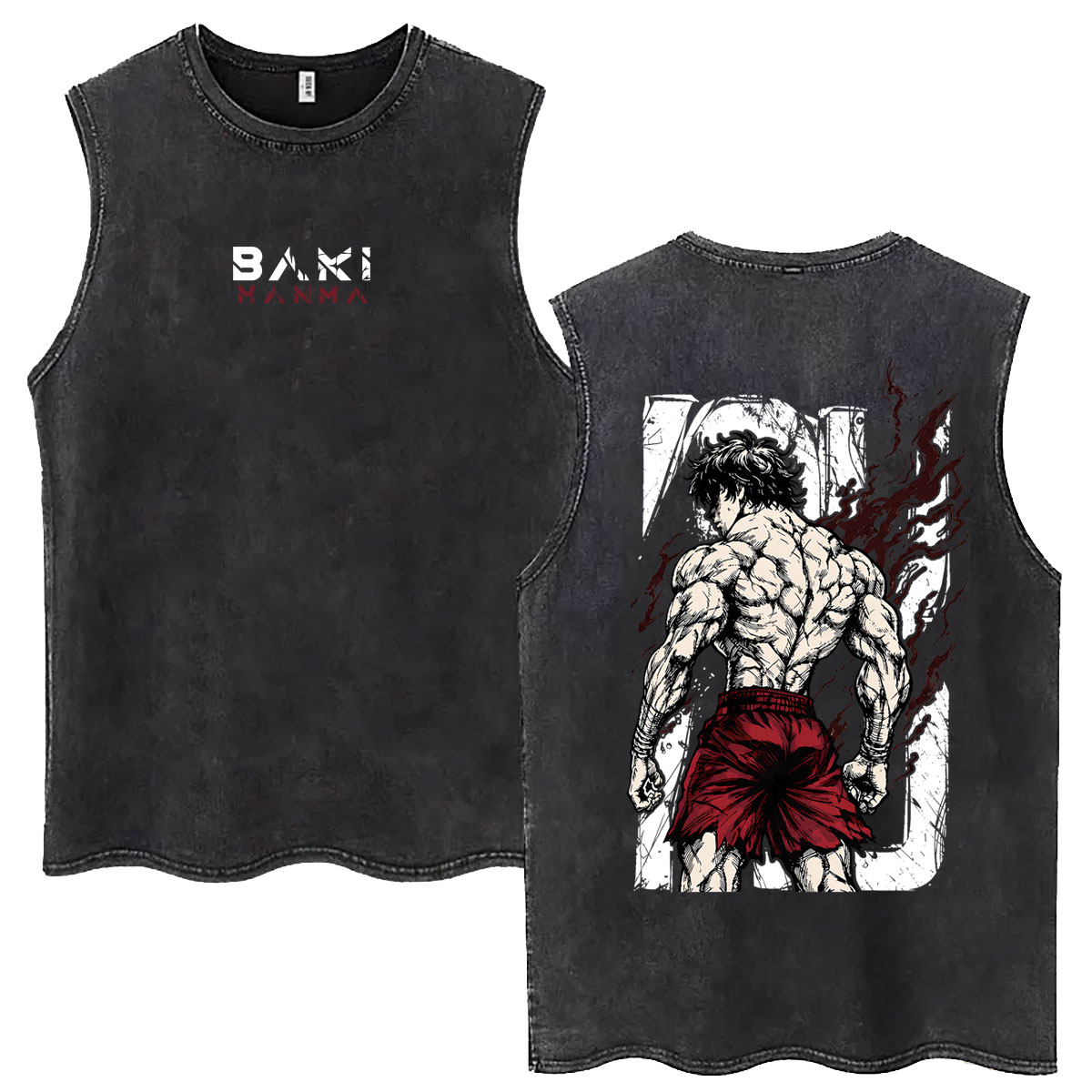 Débardeurs Vintage Anime Baki Hanma Effet Délavé Manga Harajuku – T-shirts Sans Manches Décontractés en Coton Oversize pour Hommes et Femmes