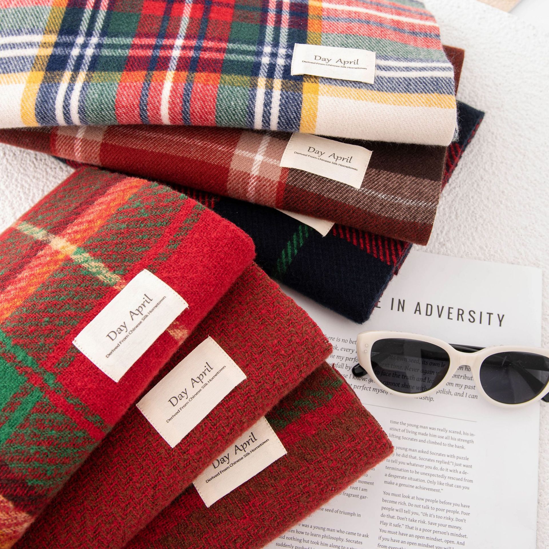 Écharpe rouge de noël pour femmes, Imitation cachemire, imprimé à carreaux, en peluche, tendance, châle chaud Premium, à pampilles