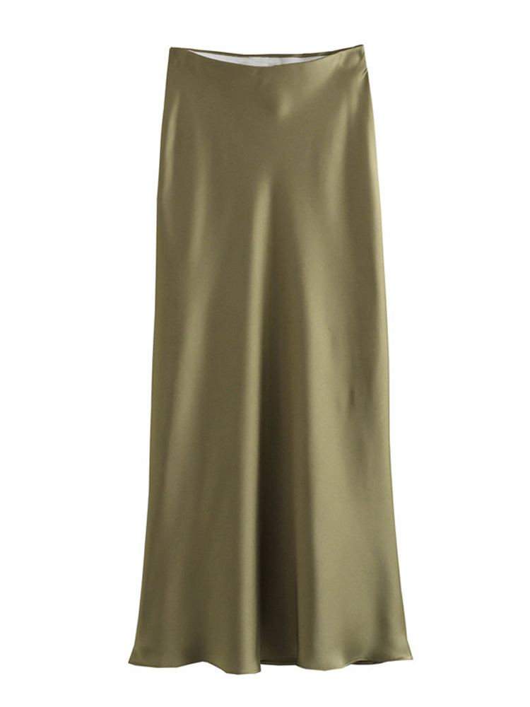 2025 jupe en Satin noir femme taille haute jupes longues élégantes pour les femmes mode été jupe Midi bureau femmes jupes
