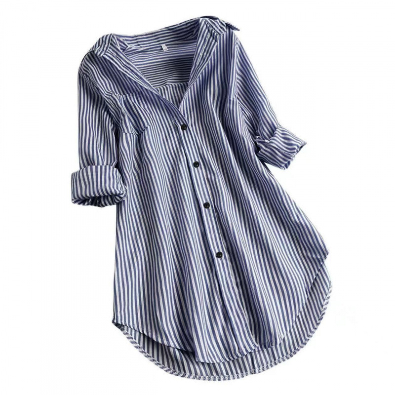 Chemise élégante rayée à manches longues, coupe ample, printemps-été, confortable, décontractée, style basique tendance, mélange de polyester