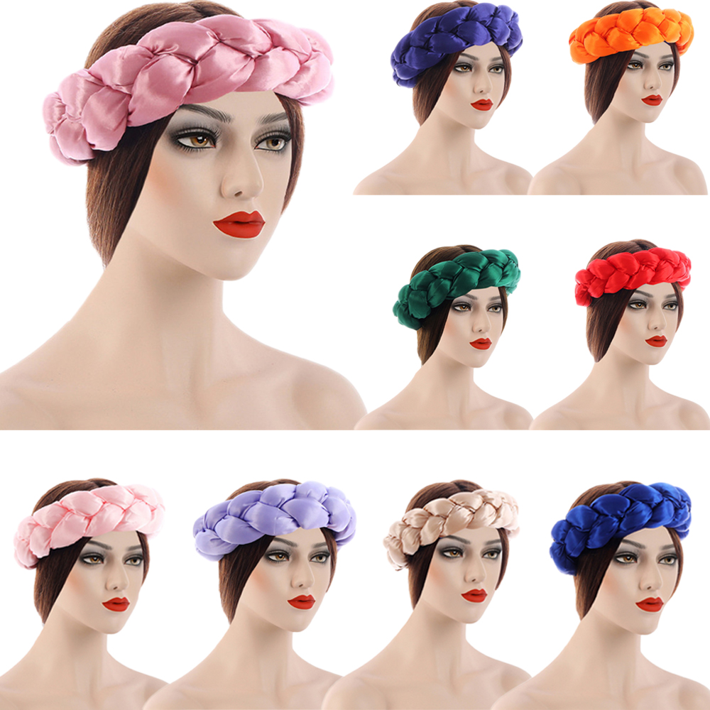 Nouveau Satin torsion tresses cheveux cravate tresse bandeau femmes élastiques bandes de cheveux dames Turban pansement chapeaux accessoires de cheveux africains