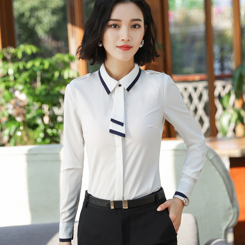 Naviu-Chemisier à manches longues en mousseline de soie pour femme, chemise avec nœud, vêtements de bureau, mode printemps et automne