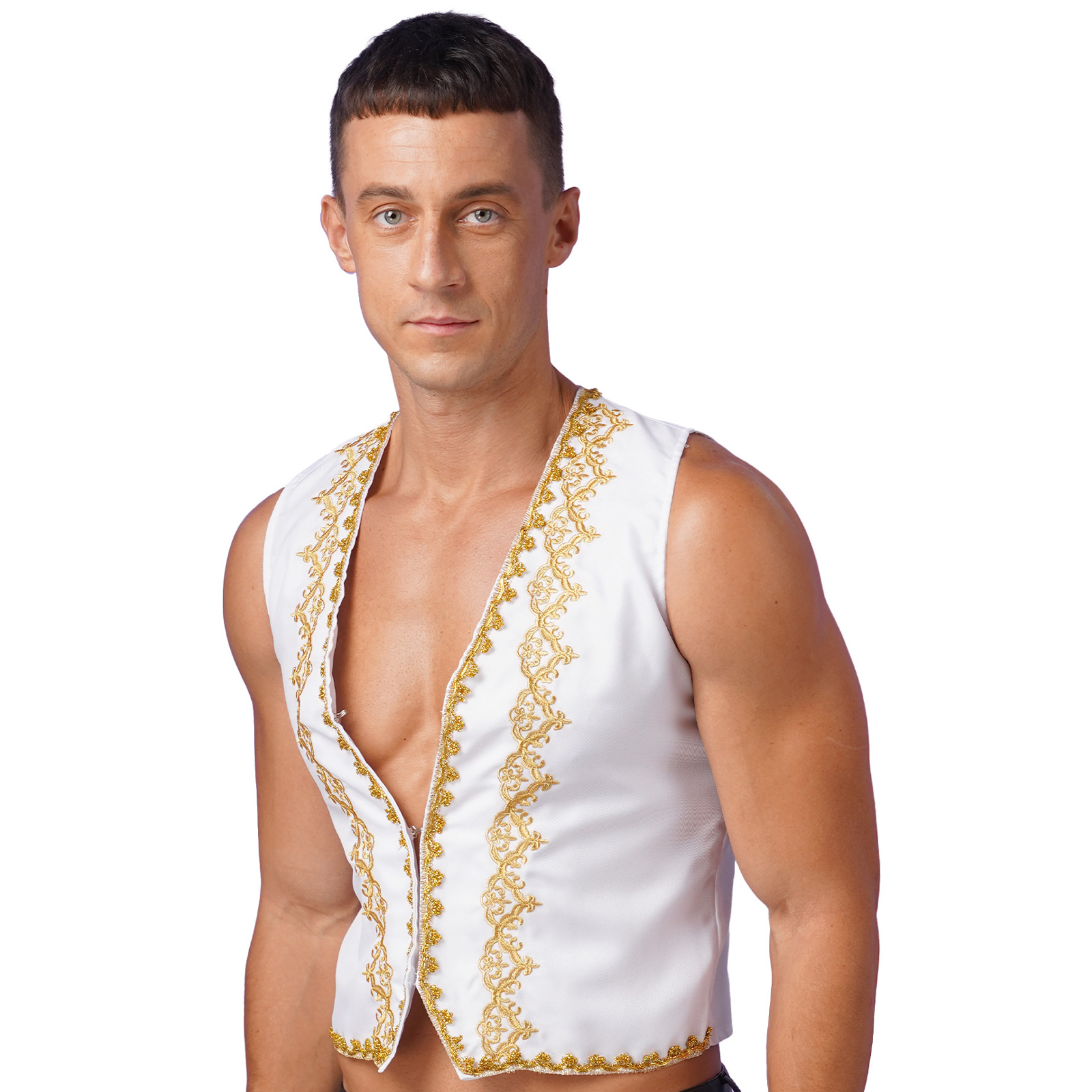 Gilet Vintage Victorien pour Homme, Broderie Dorée, Style Steampunk, Costume d'Halloween