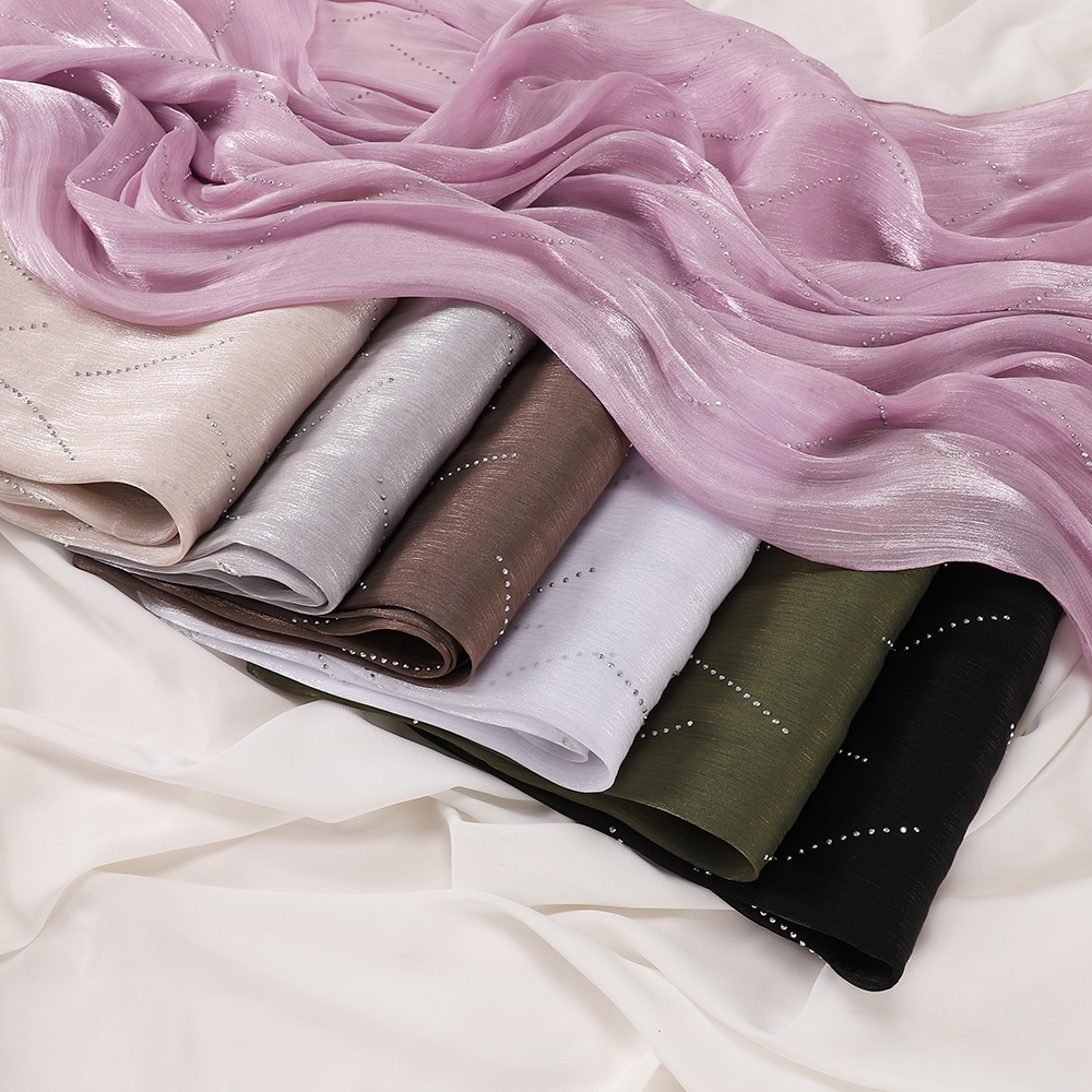 Hijab de luxe en mousseline froissée scintillante avec strass, écharpe musulmane étincelante, châle pour Ramadan et Aïd