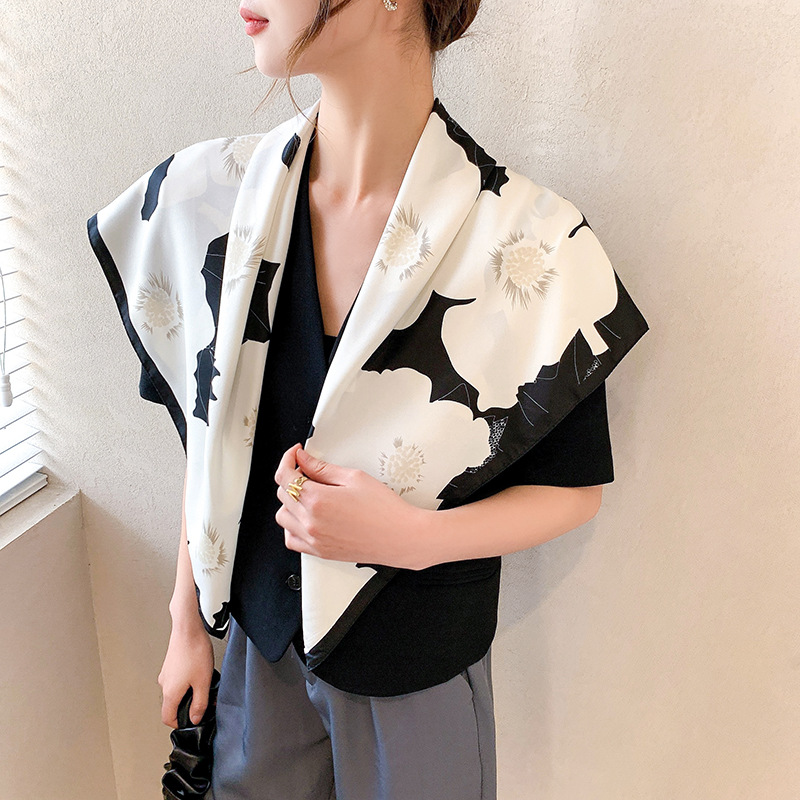 Foulard en Satin pour femmes, 90CM, à la mode, pour le cou, imprimé Floral, châles, enveloppe la tête, Bandana, Hijab, sergé, soie, sac