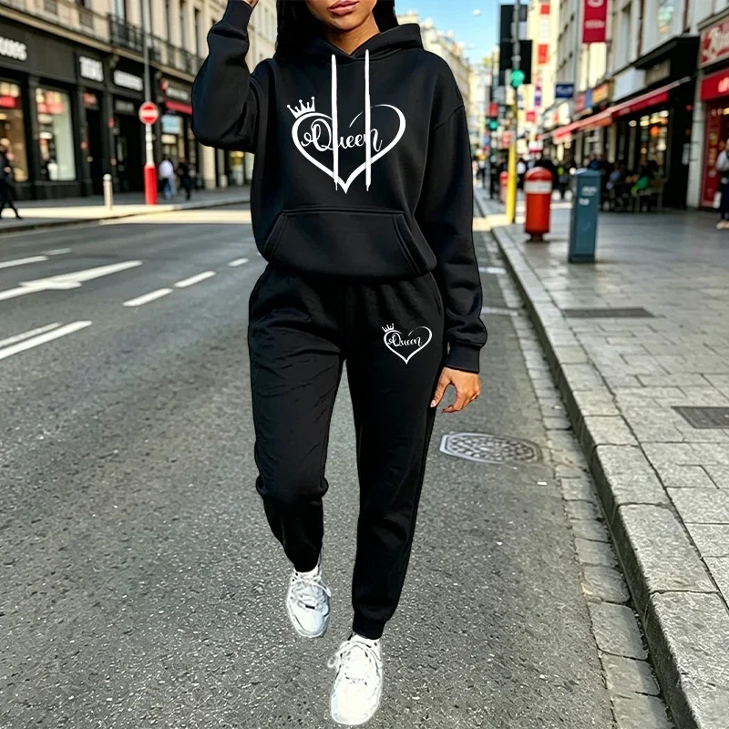 Tenues pour femmes Queen, sweat-shirt à capuche décontracté et tendance, vêtements de sport et de jogging pour femmes, vêtements d'automne et d'hiver, sweats à capuche et pantalons de style streetwear.