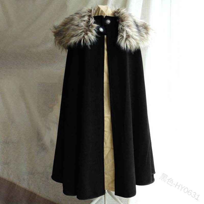 Cape d'hiver médiévale pour hommes, manteau Vintage, Style gothique, col en fourrure, Punk, Cape de neige, Costume d'halloween