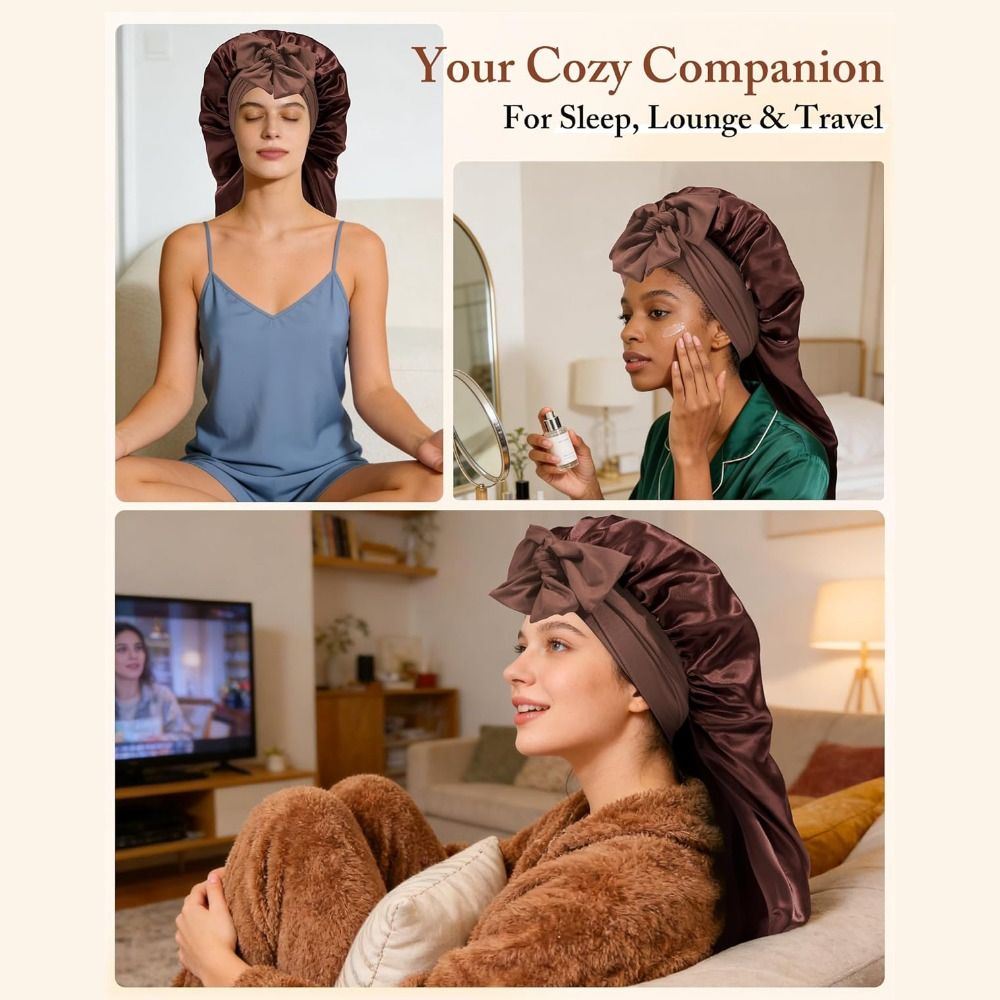 Bonnet en satin extra long doublé de satin pour cheveux bouclés, bonnet ajustable pour tresses, protection des cheveux, bonnet de nuit pour femmes