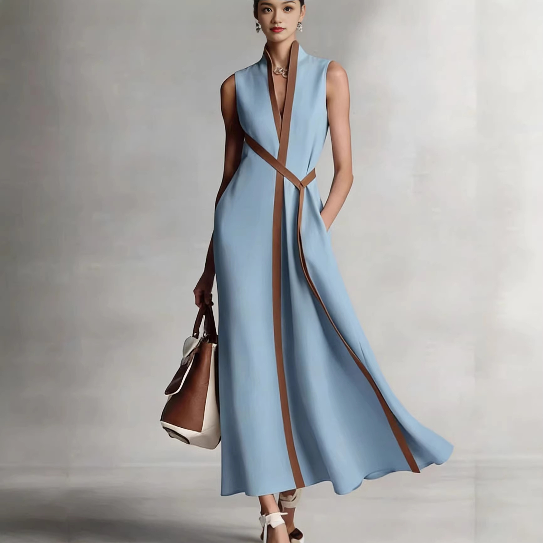 Robes pour femmes 2026 : Nouvelle collection été – Robe décontractée sans manches à col montant, couleurs contrastées, vêtements féminins, vestidos