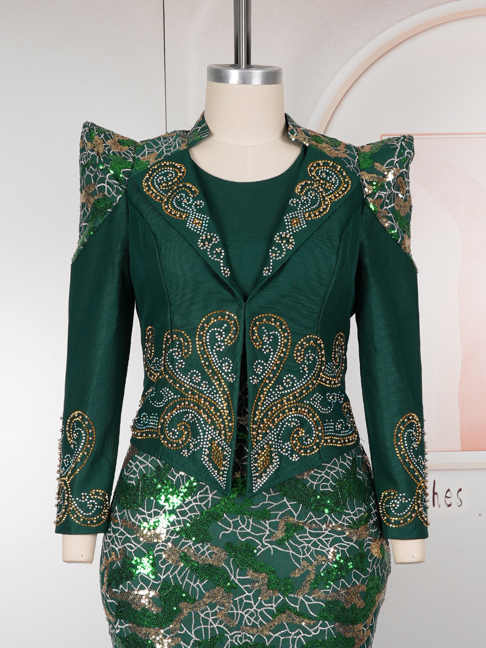 Robes de soirée de mariage de luxe pour femmes, manteau à manches longues et gilet à paillettes, vêtements africains turcs, ensemble 2 pièces, tenue Dashiki