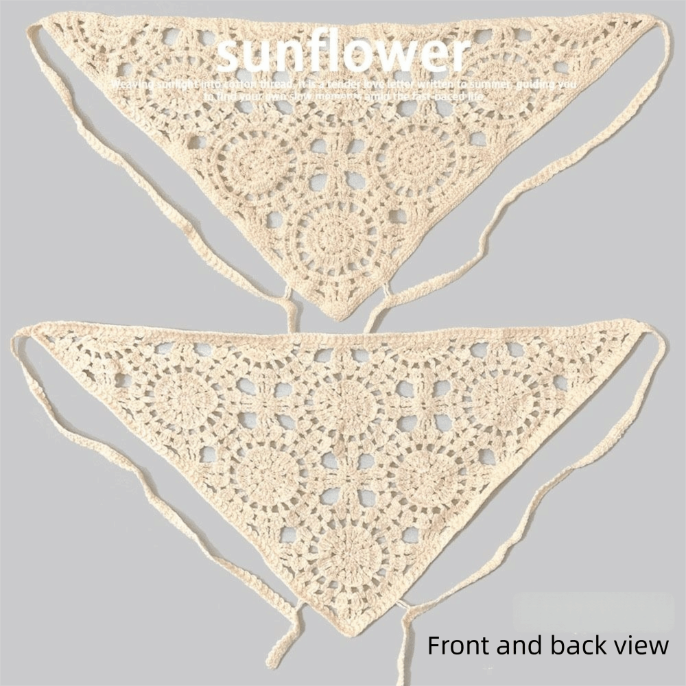 Foulard triangulaire uni en crochet ajouré fait main, bandeau en maille transparente, foulard rétro tricoté tendance pour femme