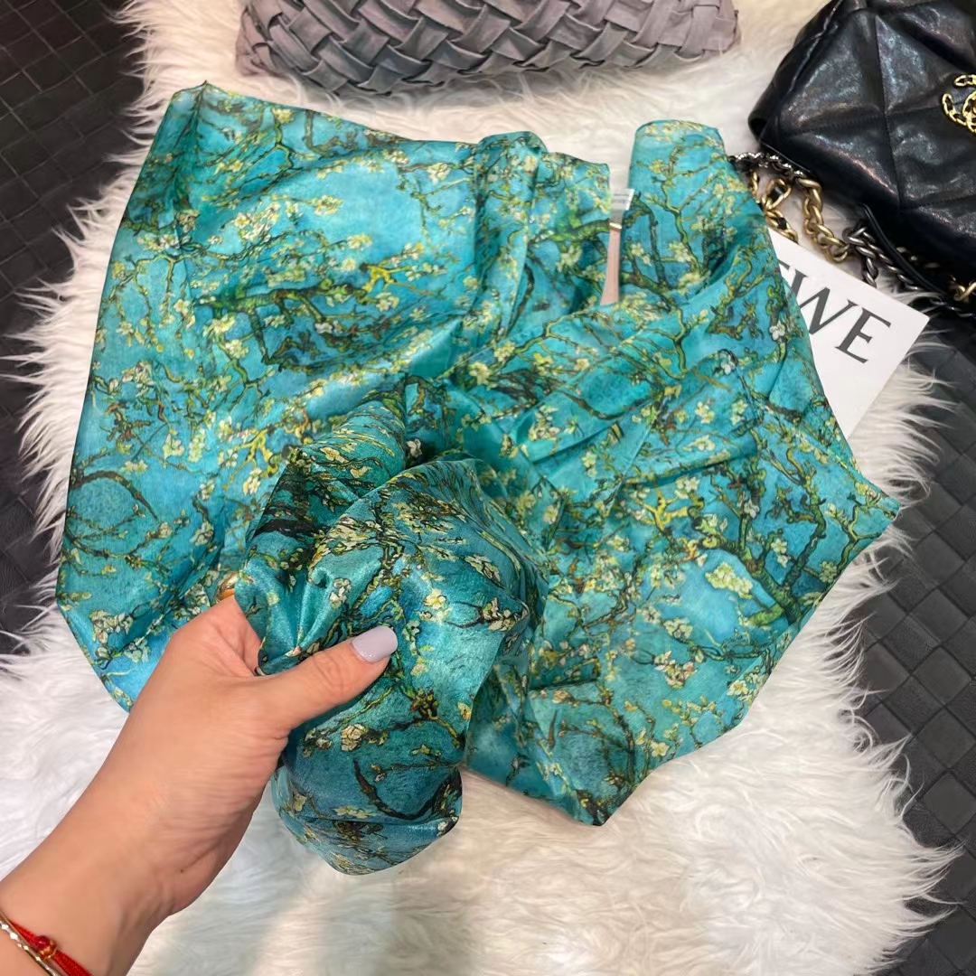 100% foulard en soie de mûrier châle marque prune Bossom Design bleu vert été plage châles en soie écharpes automne hiver cou foulard