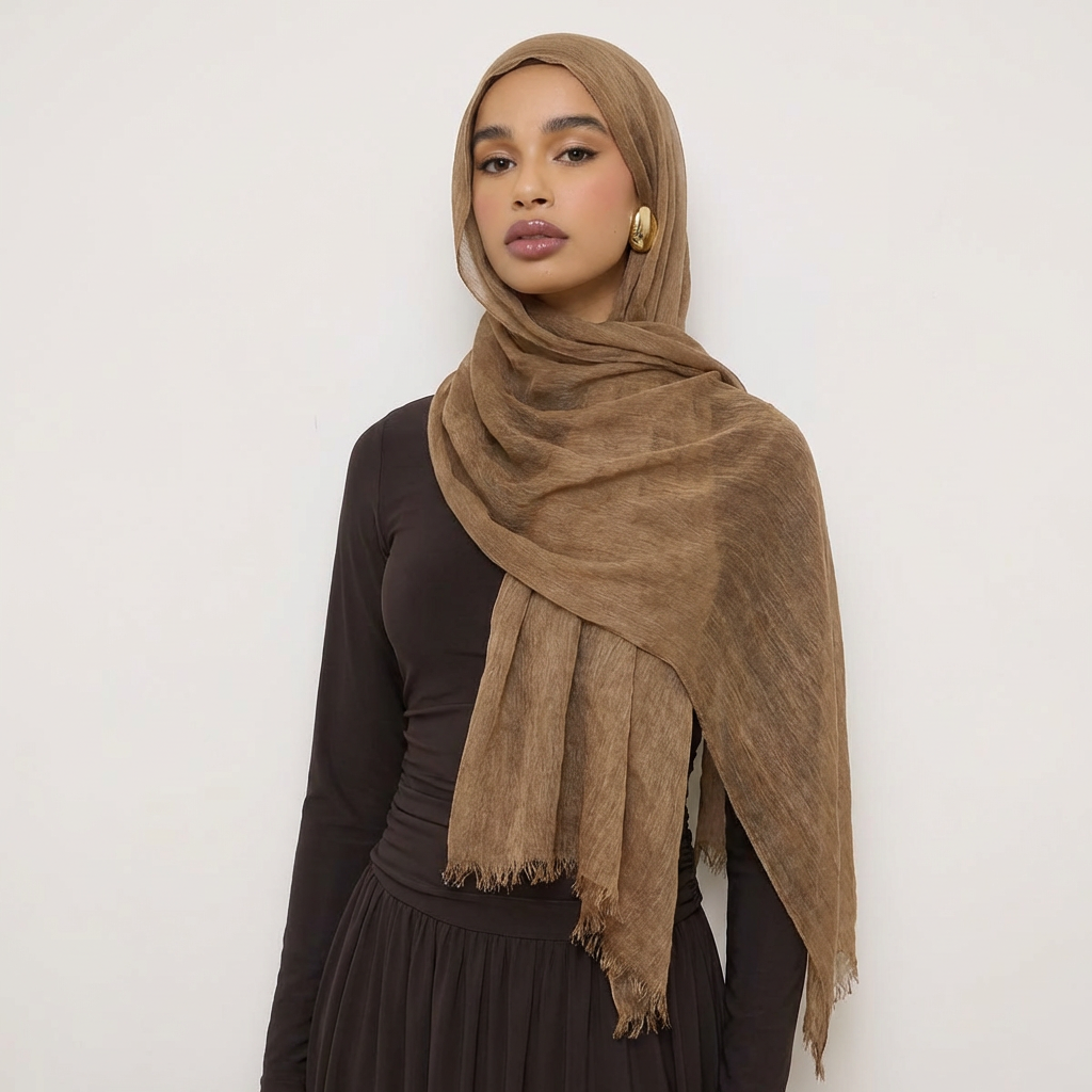 Foulard Hijab Musulman en Modal et Rayonne Froissée pour Femme, Couleur Unie, Bandeau Respirant, Turban, Ramanda 180*65cm