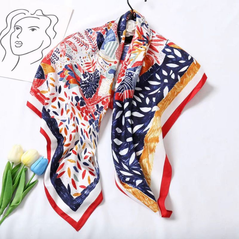 Foulard carré de haute qualité pour femme, bandana en twill effet soie, foulard de luxe pour cheveux et cou, idéal pour le bureau, l'hôtel, les serveurs et les hôtesses de l'air, 90*90cm