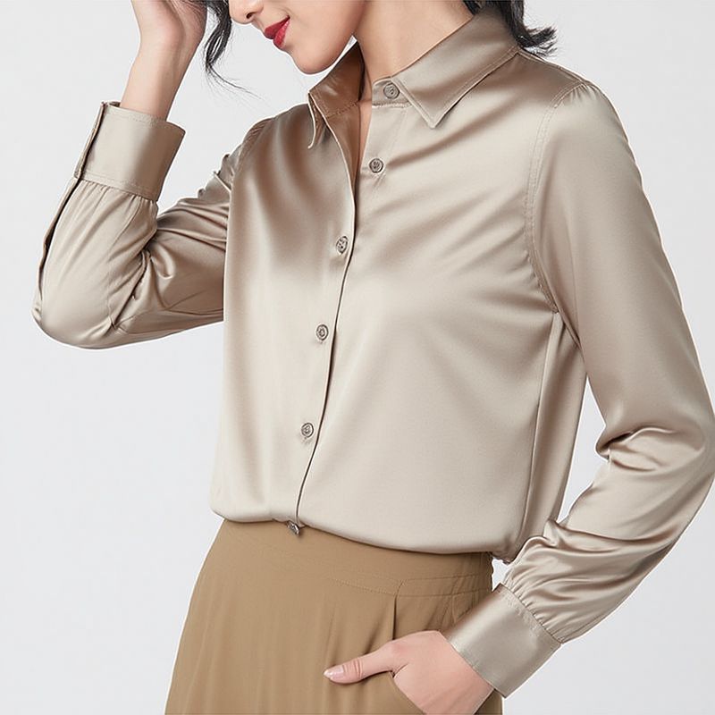 Chemise en soie pour femme, chemisier en Satin à manches longues, chemisier en soie de mûrier de 19mm, chemise ample et polyvalente, 95% soie naturelle + 5% élasthanne