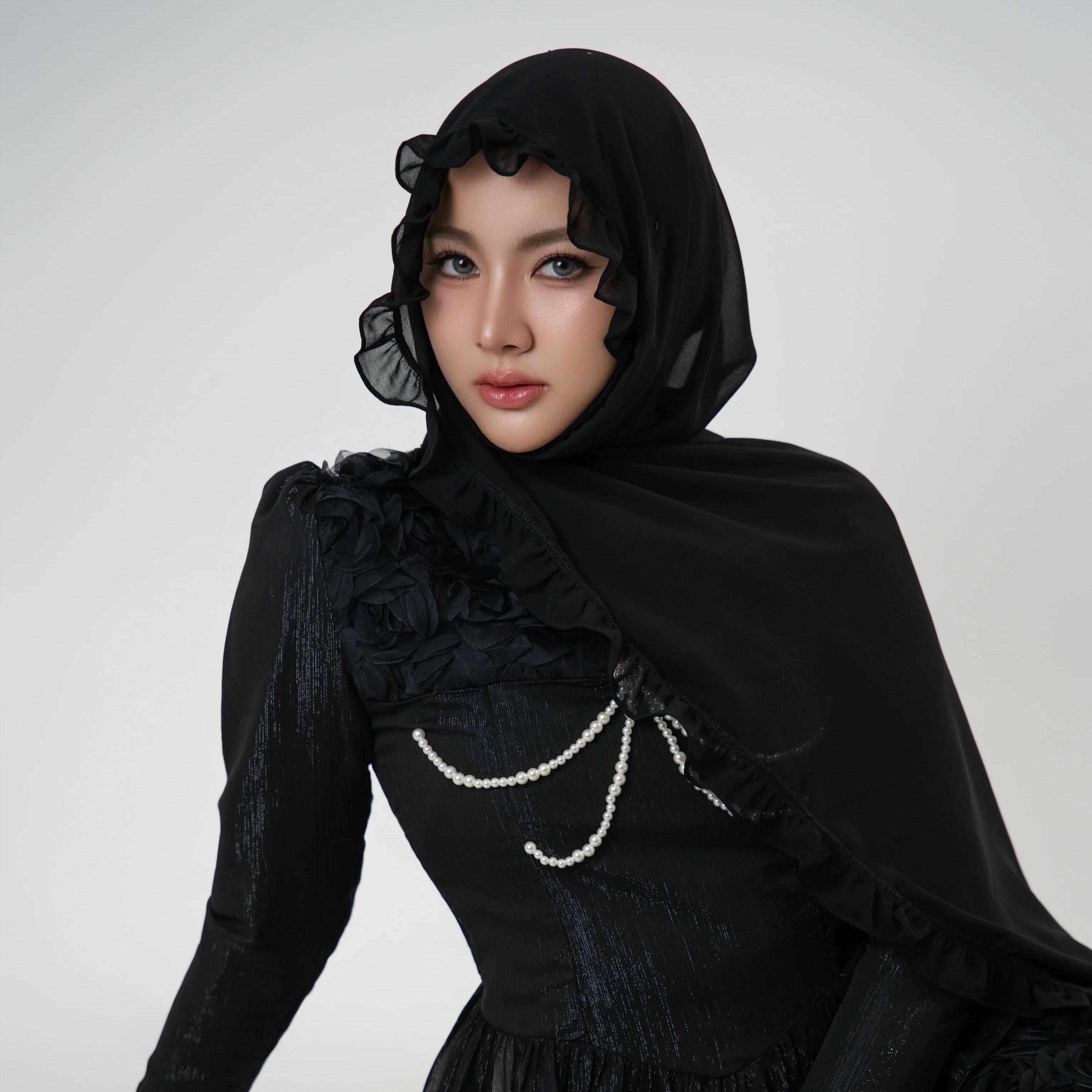 Nouveaux hijabs en mousseline à pois pour femmes, foulard élégant à volants, couvre-chef musulman pour le Ramadan, hijab islamique