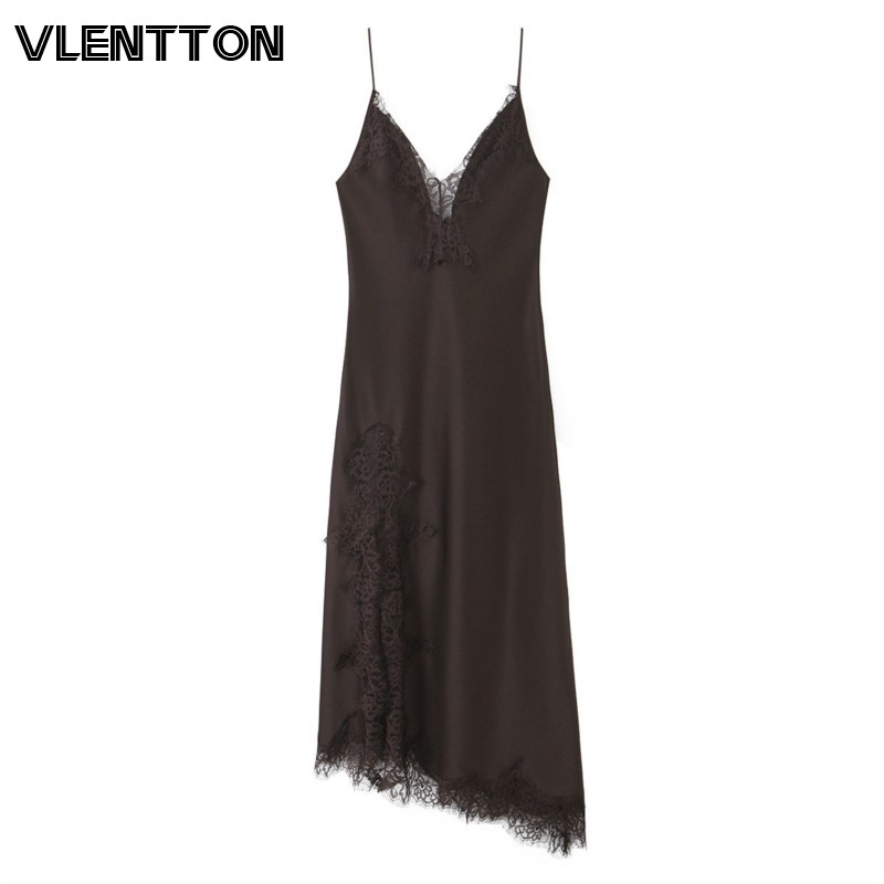 Robe de soirée élégante en satin pour femme, avec dentelle, bretelles spaghetti, col en V sexy, ourlet asymétrique, de haute qualité