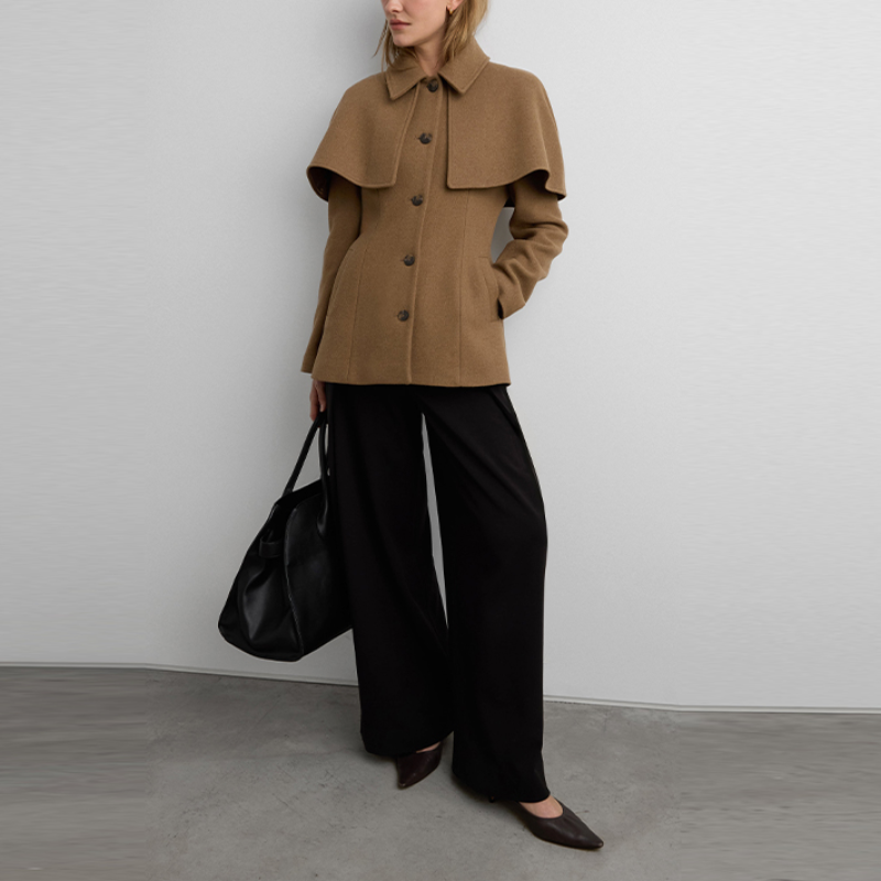 Élégant châle rétro en laine, manteau polyvalent pour femme, vêtement d'extérieur français, style classique, tenue de ville pour femme