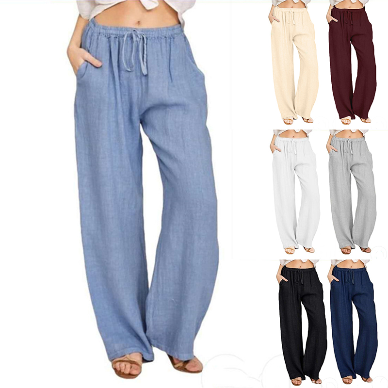 Pantalon large en coton et lin pour femme, jogging à taille élastique, vêtements féminins, mode Harajuku fjGirl