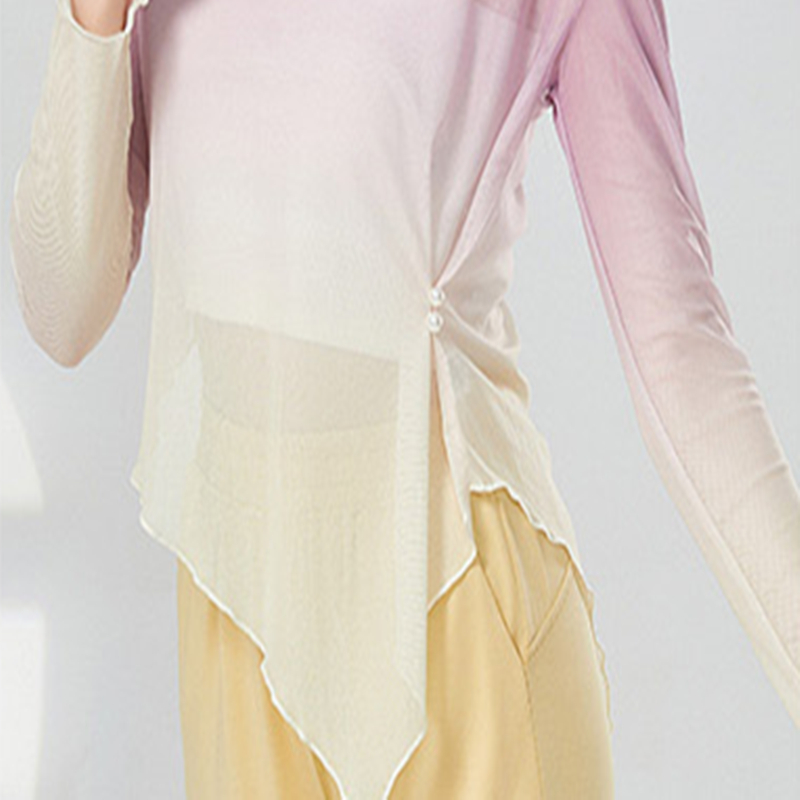 Tenues de danse classique pour femmes, haut en maille, chemise en tulle, document nickel é, ourlet irrégulier, chemisier à col rond mince, vêtements de performance modernes