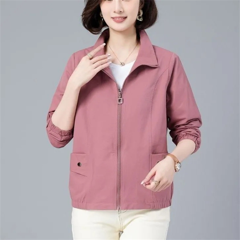 Femmes coréennes col montant fermeture éclair couche de finition printemps automne dames mode manches longues veste femme nouveau ample couleur unie vêtements d'extérieur