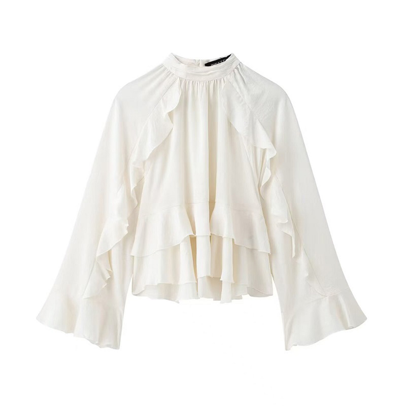HXAO femme Blouses recadrée à volants Blouse à manches longues haut froncé été chemises unies couches belles chemisiers pour femmes 088