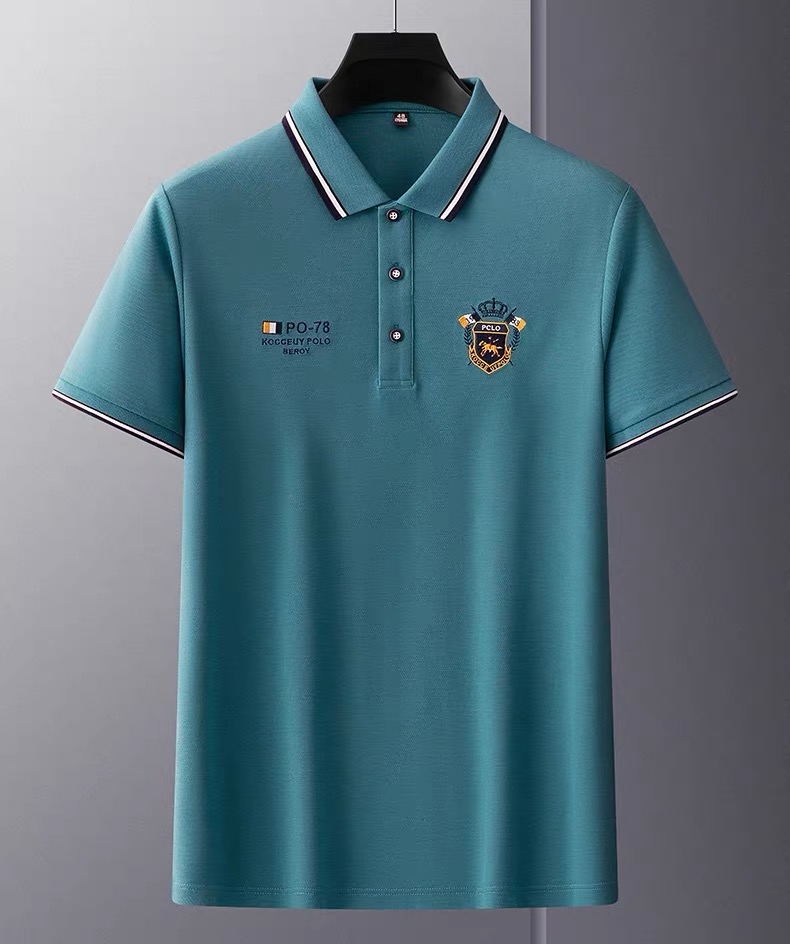 Polo de marque de luxe à manches courtes broderie exquise haut pour homme en soie lisse et respirante coton t-shirt décontracté d'été