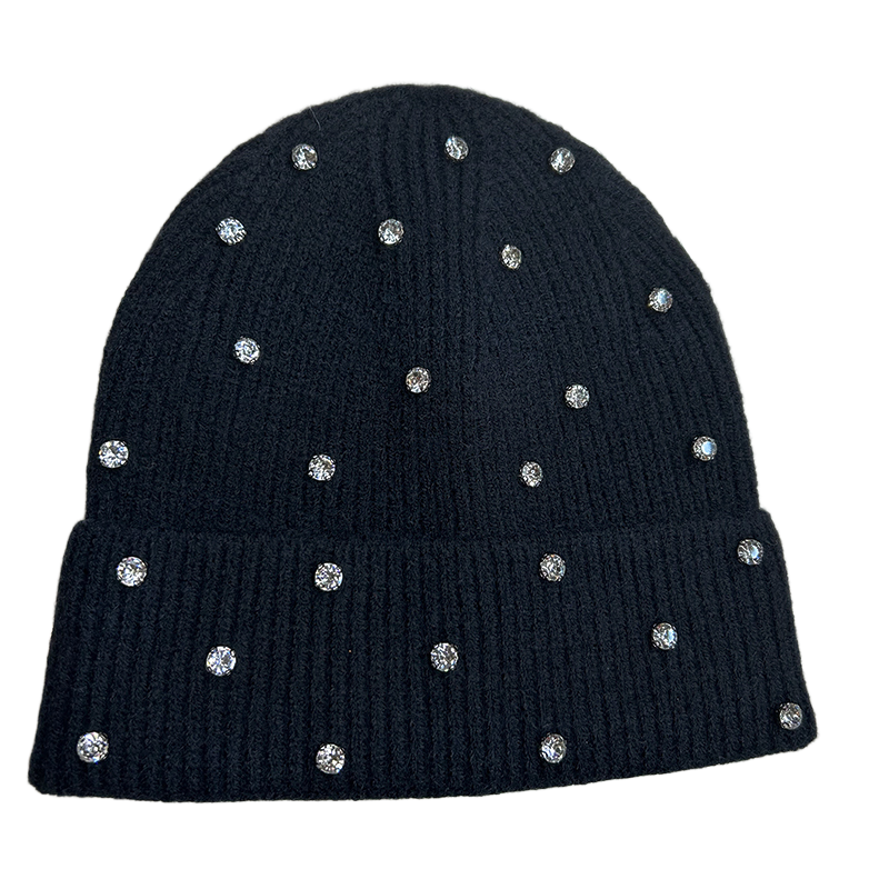 Bonnet tricoté d'hiver pour femme, doux et chaud, faux diamant orné pour fête, tenue décontractée, cadeau