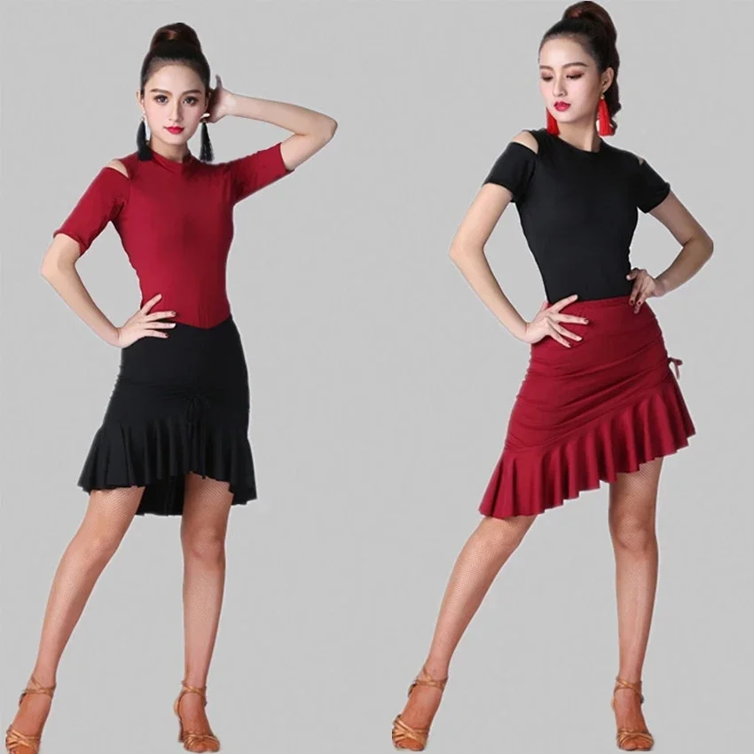 Costumes de danse latine classiques imprimé léopard pour femmes, jupe sirène asymétrique à volants, robe de Salsa Chacha Tango Rumba