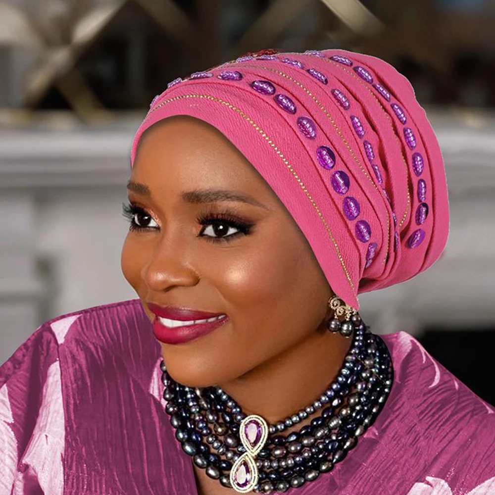 Nouveau diamants Turban casquette pour femmes musulman Hijab Bonnet foulard Nigeria Geles chapeau de mariage africain Auto Gele chapeaux tête enveloppement