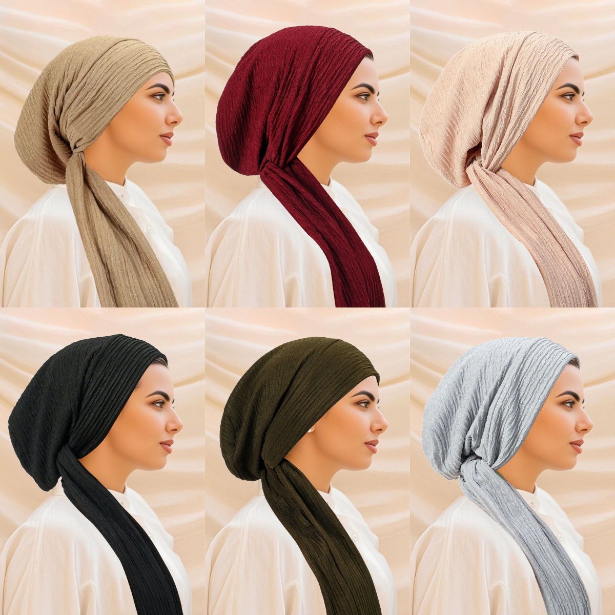 Nouveauté 2026 : Turbans Hijab Couleur Unie à Longue Queue, Bonnets Musulmans Élastiques Respirants, Bonnets Chimio pour Femmes et Filles