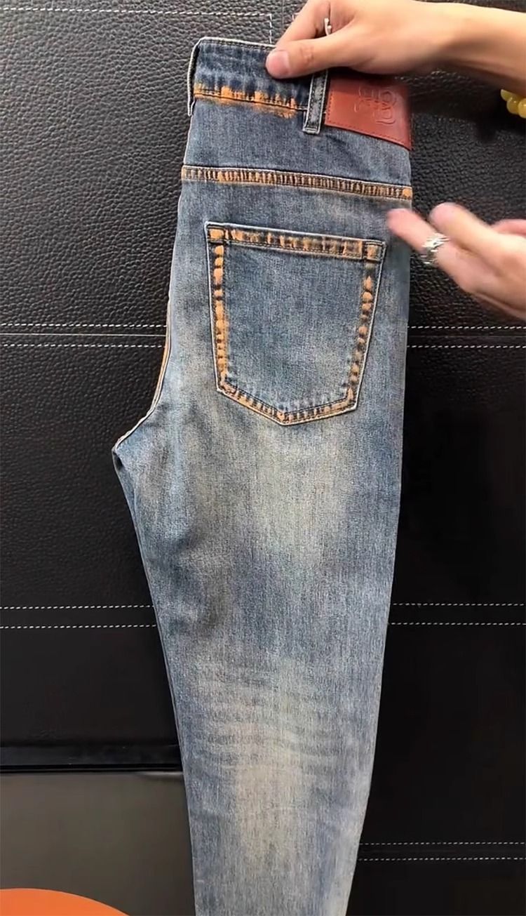 Jeans de luxe italiens pour hommes, bleu délavé, nouvelle tendance estivale, coupe slim, élastiques, style cowboy
