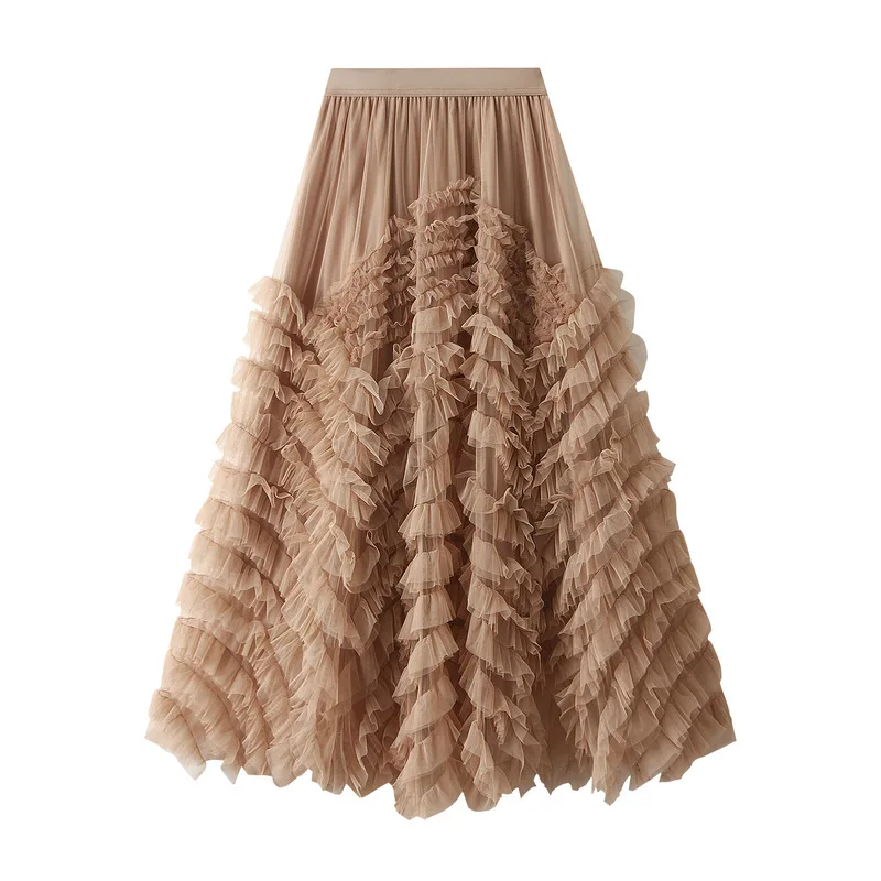 Jupe Maxi en Tulle à Plusieurs Niveaux pour Femme, Longue en Maille Rose, Taille Haute, Élégante, Nouvelle Collection 2024