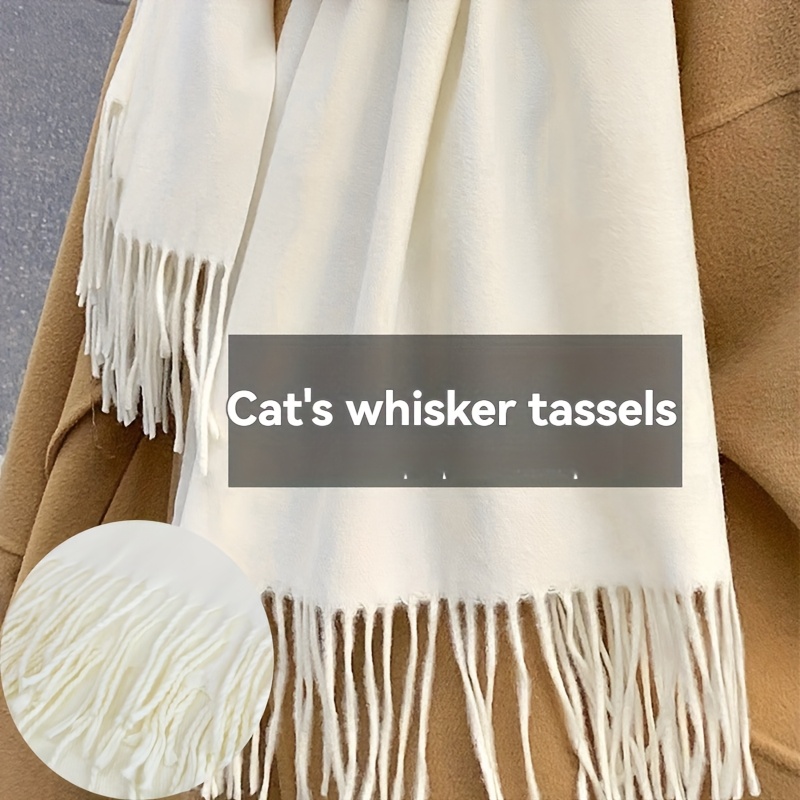 Écharpe blanche à pompons pour femme! Châle épais et chaud, design couleur unie, chaleur du cou, adapté aux temps froid et à un usage quotidien