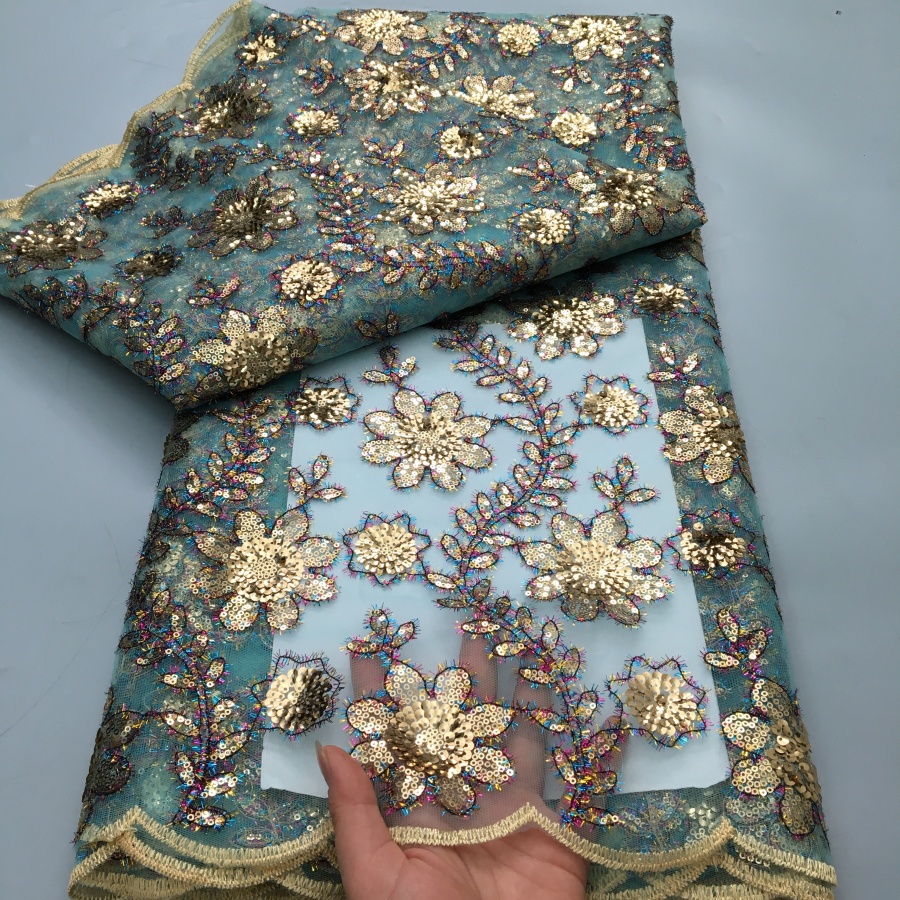 Tissu africain en dentelle de Tulle et paillettes, maille française de luxe, 2025, haute qualité, 5 Yards, filet nigérian pour robe de mariée, couture A3861