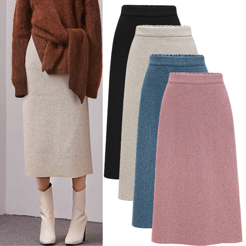 Jupe mi-longue en laine Tweed pour femmes, nouvelle collection automne et hiver, Vintage, taille haute, Slim, hanche, ligne a