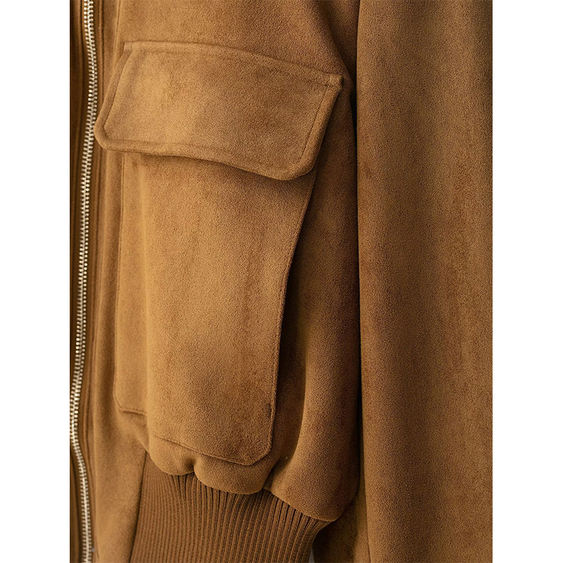 Vestes et Manteaux pour Femmes : Nouvelle Collection – Blouson Court en Suédine Côtelée Tendance, Col Montant, Manches Longues – Idéal Automne Hiver