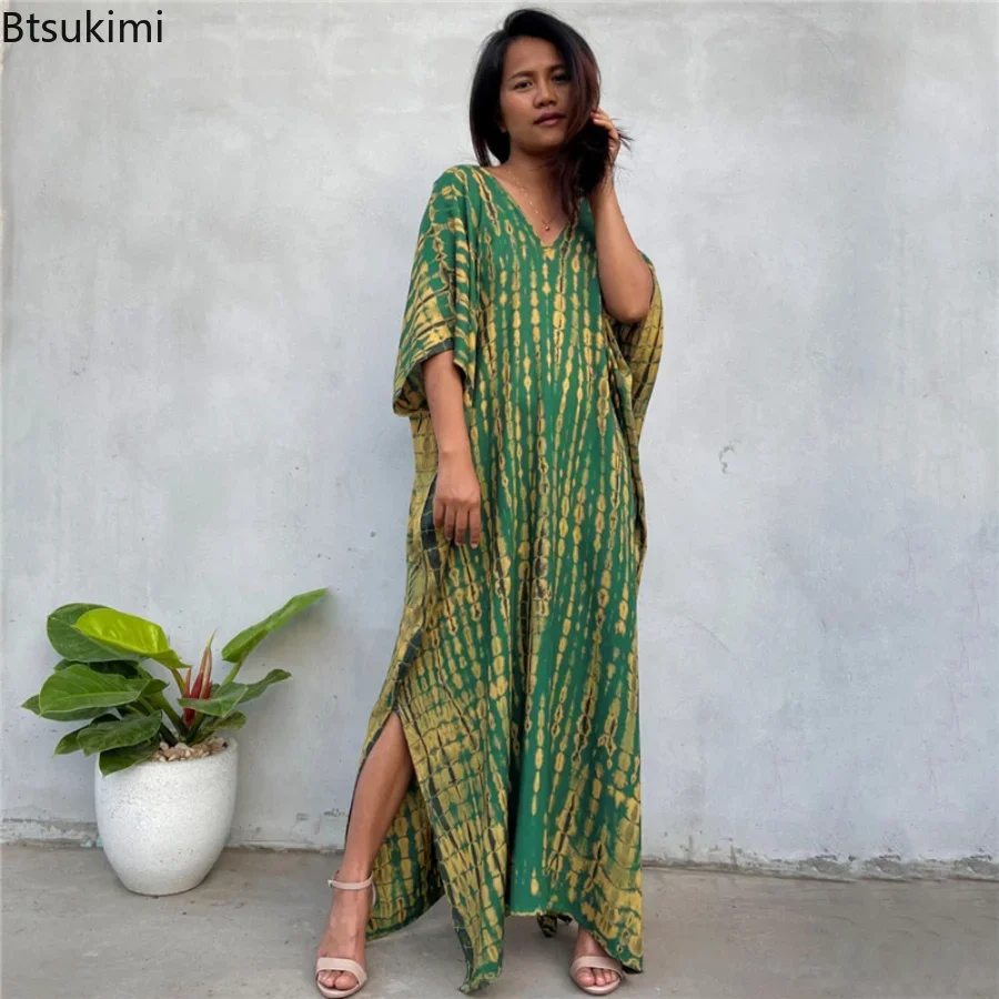 Robe de plage bohème rayée pour femme, tunique d'été, paréo de bain, kaftan, collection été 2026
