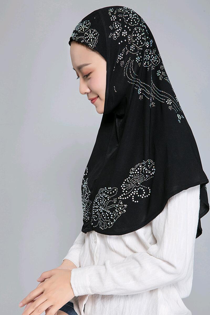 H006 Adultes ou grandes filles bonne taille musulman hijab écharpe avec strass foulard islamique chapeau armia tirer sur bandeau cadeau du ramadan