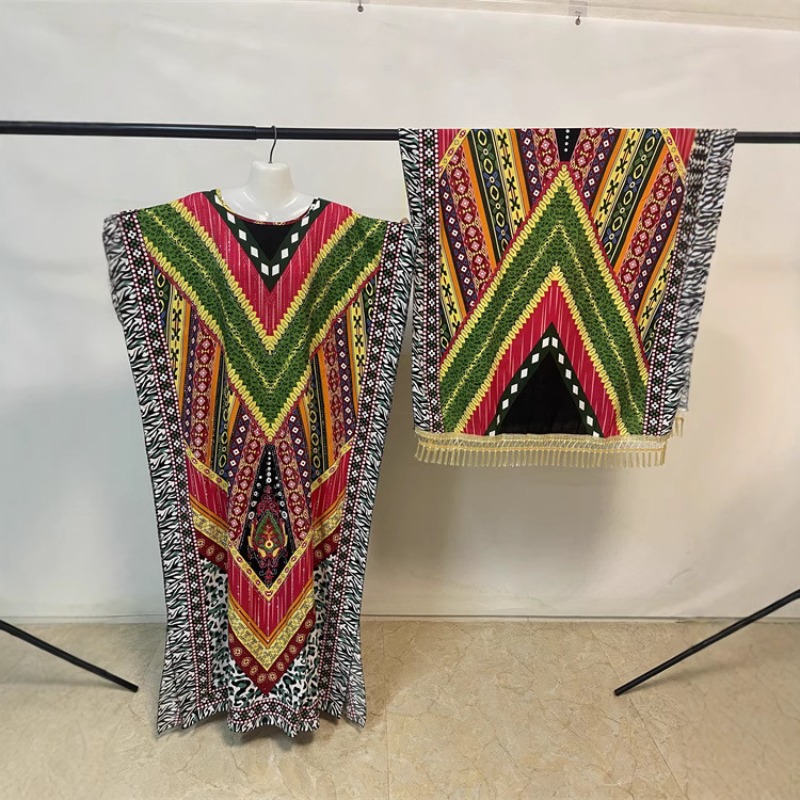 Robe Dashiki d'été africaine à manches courtes, avec grande écharpe, ample, Boubou Maxi, tenue décontractée pour femmes, vêtements Abaya en diamants, 2025