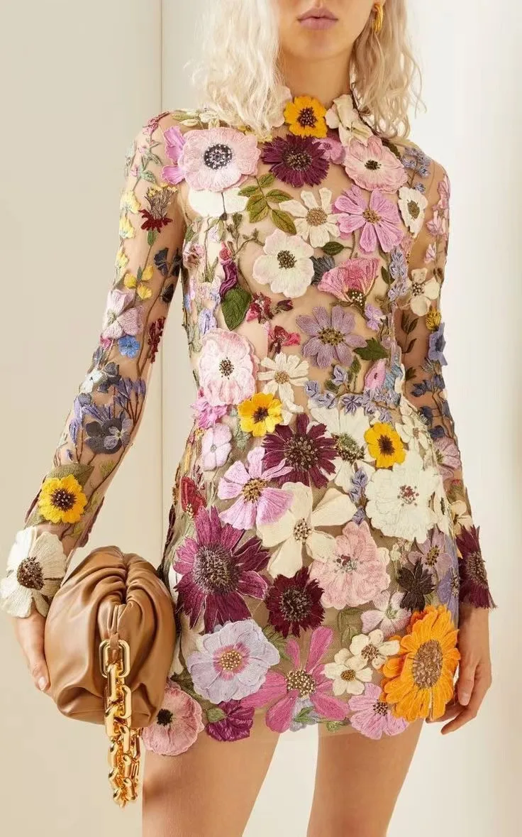Robe de soirée à fleurs pour femmes, Inde, Dubaï, Maroc, appliques florales, robe de Rh, mariage éducatif, Rh, mini robe, caftan marocain
