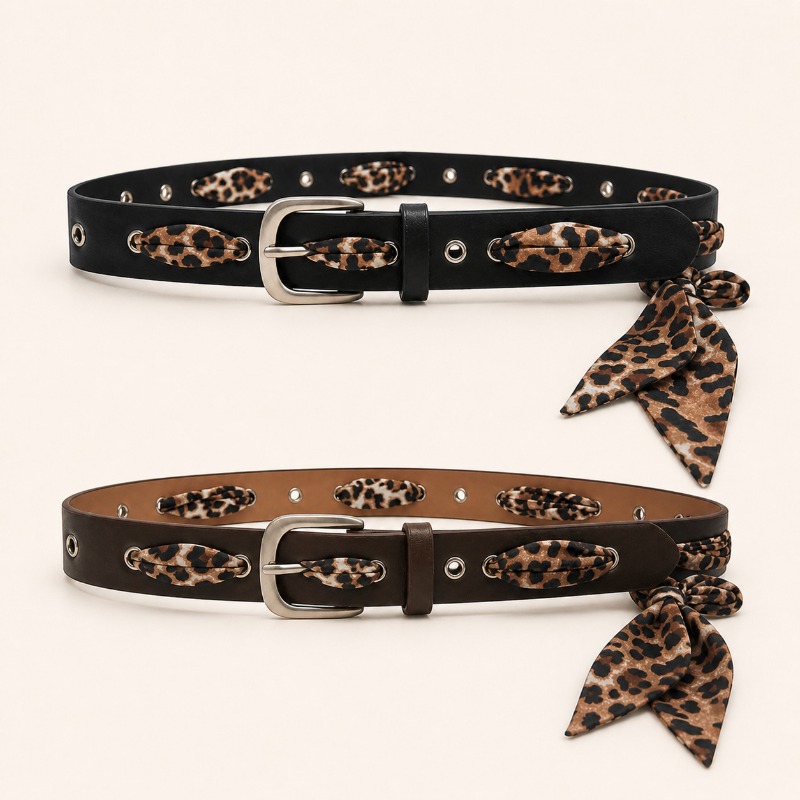 Ceinture Écharpe Tendance Imprimé Léopard avec Cordon de Serrage Style Américain Vintage Unique Polyvalente et Instagram-Worthy