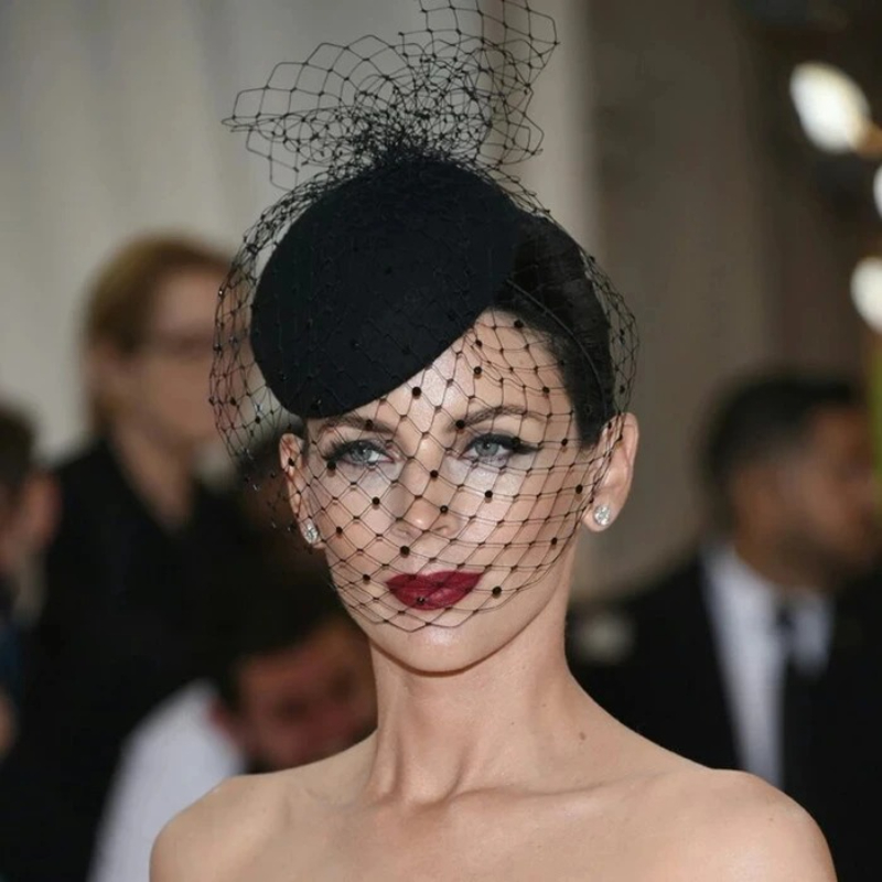 Petit chapeau haut-de-forme en voile noir, accessoires pour cheveux, matériel en laine rétro, coiffure de dîner, couvre-chef de mariée, bandeau, bijoux