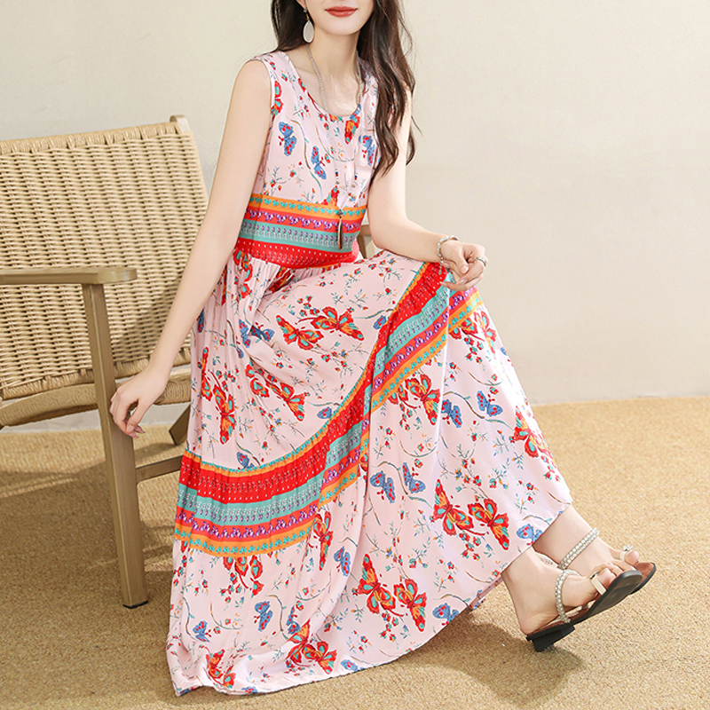 Nouvelle Robe d'Été pour Femme, Robe Décontractée Sans Manches 2026, Robe Col Rond Vintage pour Femme