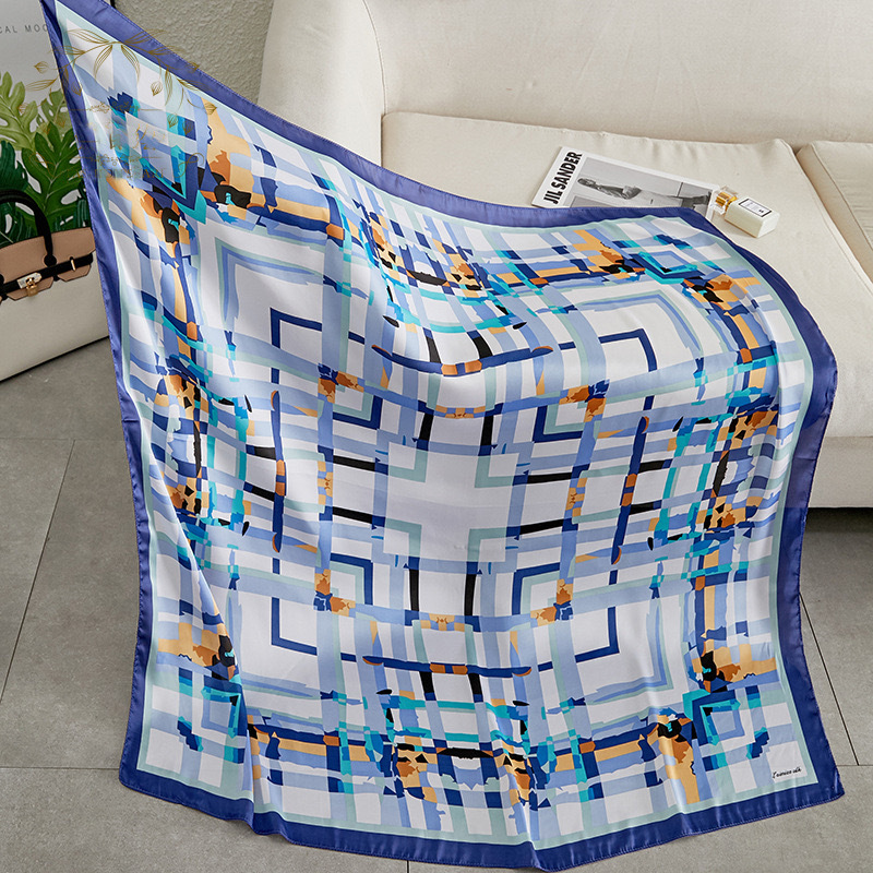 2025 nouveau 110 cm grande écharpe satin imprimé foulard en soie Lijin forgé imitation soie foulard pour femme